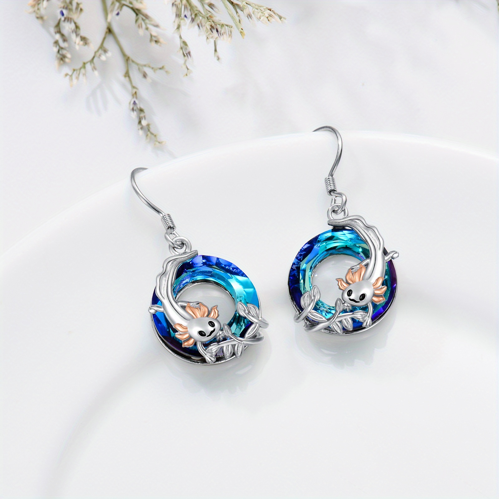 Women's Sterling Silver Axolotl Dangle Earrings, Unique Gift
